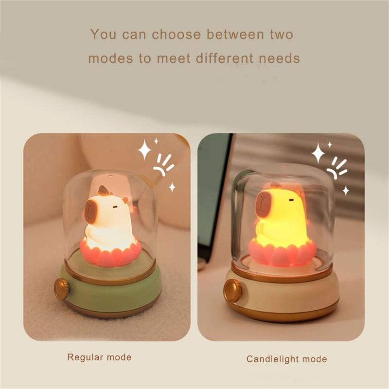 Vintage Capybara Nightlight Silicones Desktop Figurine with Gentle Glowing Oil Lamp Shape USB Rechargeable Night Lamp