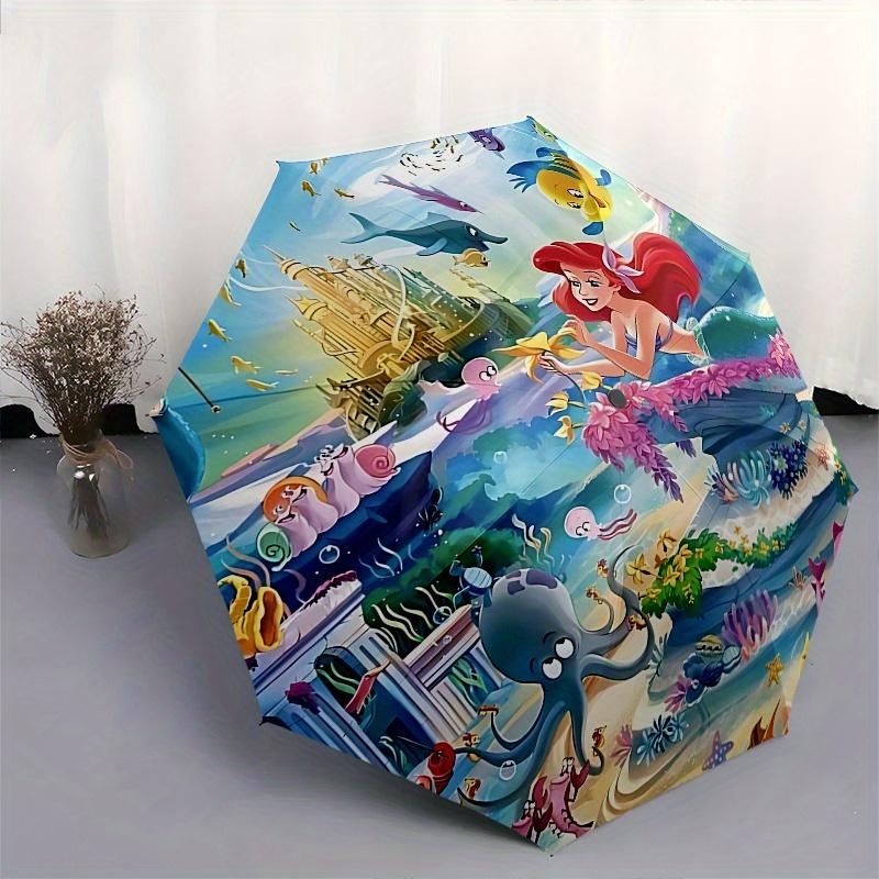 Disney Mermaid, Underwater Kingdom Automatic Open/Close Umbrella - Cute Umbrella with Cute Design, Portable 3-Fold Compact Umbrella for Men