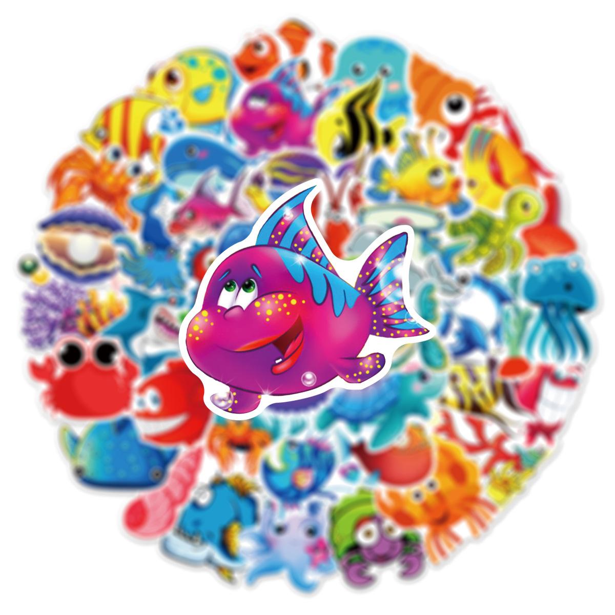

60Pcs Cartoon Marine Life Graffiti Sticker Decorative Water Cup Luggage Computer Waterproof Removable Toy Sticker