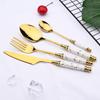 5PCS White Gold Ceramic Tableware Party Fork Spoon Knife Silverware Set Flatware Cutlery Set Stainless Steel Dinner Dinnerware Set