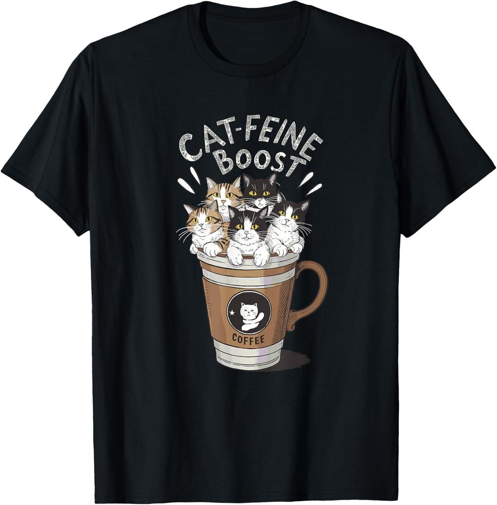 Cat Coffee Caffeineboosted Cute And Fun Cat Print Tshirt
