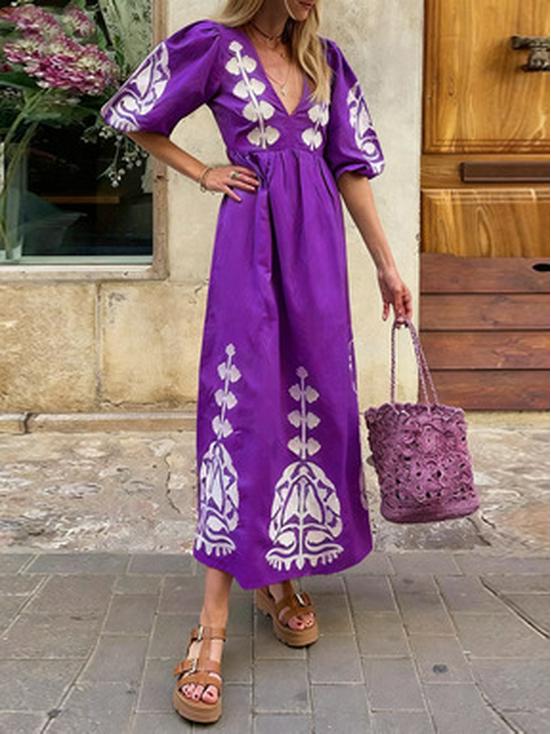 Vestido Casual Holgado para Mujer con Escote en V, Mangas Abullonadas y Espalda Descubierta 2025