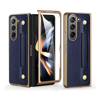 Comfortable Leather Business Style Case for Samsung Galaxy Z Fold 5 5G Z Fold4 3 2 Screen Film Protection Wristband Cover