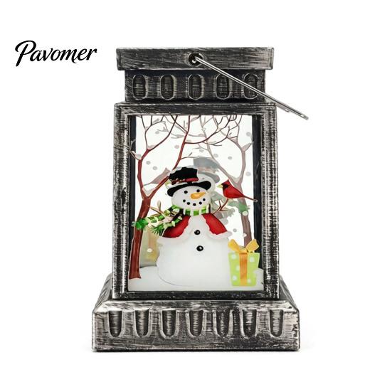 Warm LED Lantern Retro Christmas Night Light, Hand Painted Miniature Fairy Tale for Cozy Living Room Light Holiday Home Decor, Plastic Decorative Lamp