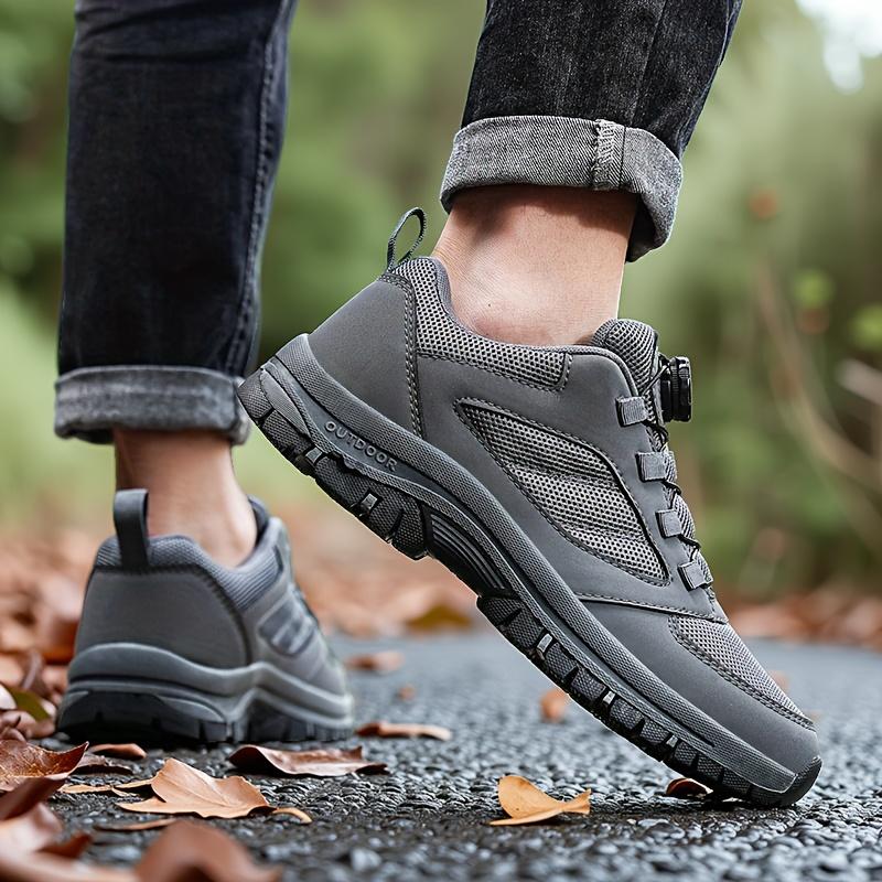 Hiking Shoes - No-Tie Rotating Buckle Closure, Slip-Resistant TPR Outsole, Lightweight Trekking Shoes for Camping - Breathable PU/Fabric Upper