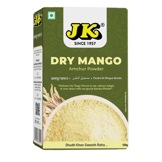 JK Amchur | Pulbere uscată de mango | Amchoor | Pulbere de Aamchur (100g) – Condimente naturale, picante pentru gătit, pachet de 3 esențiale culinare indiene
