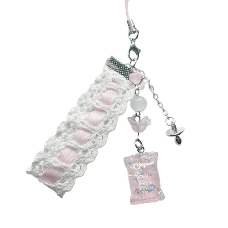 Lovely Phone Charm Colorful Beaded Keychain Acrylic Alloy Keyring Bag Accessory