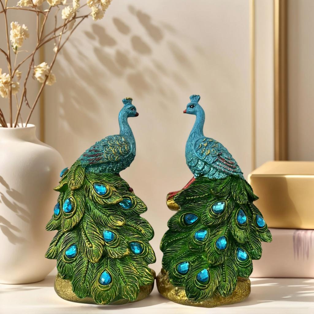 1 Pièce d'Ornement Sculpture Artisanale en Résine Paon Artistique, Décoration de Maison Feng Shui, Décoration Luxueuse pour Salon, Hall d'Entrée et Meuble à Vin