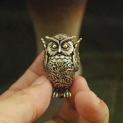 Eulen Miniaturfiguren, 1 Stück Antiker Massiver Messing Tier Teetier, Retro Kupfer Schreibtischornament Heimhandwerk