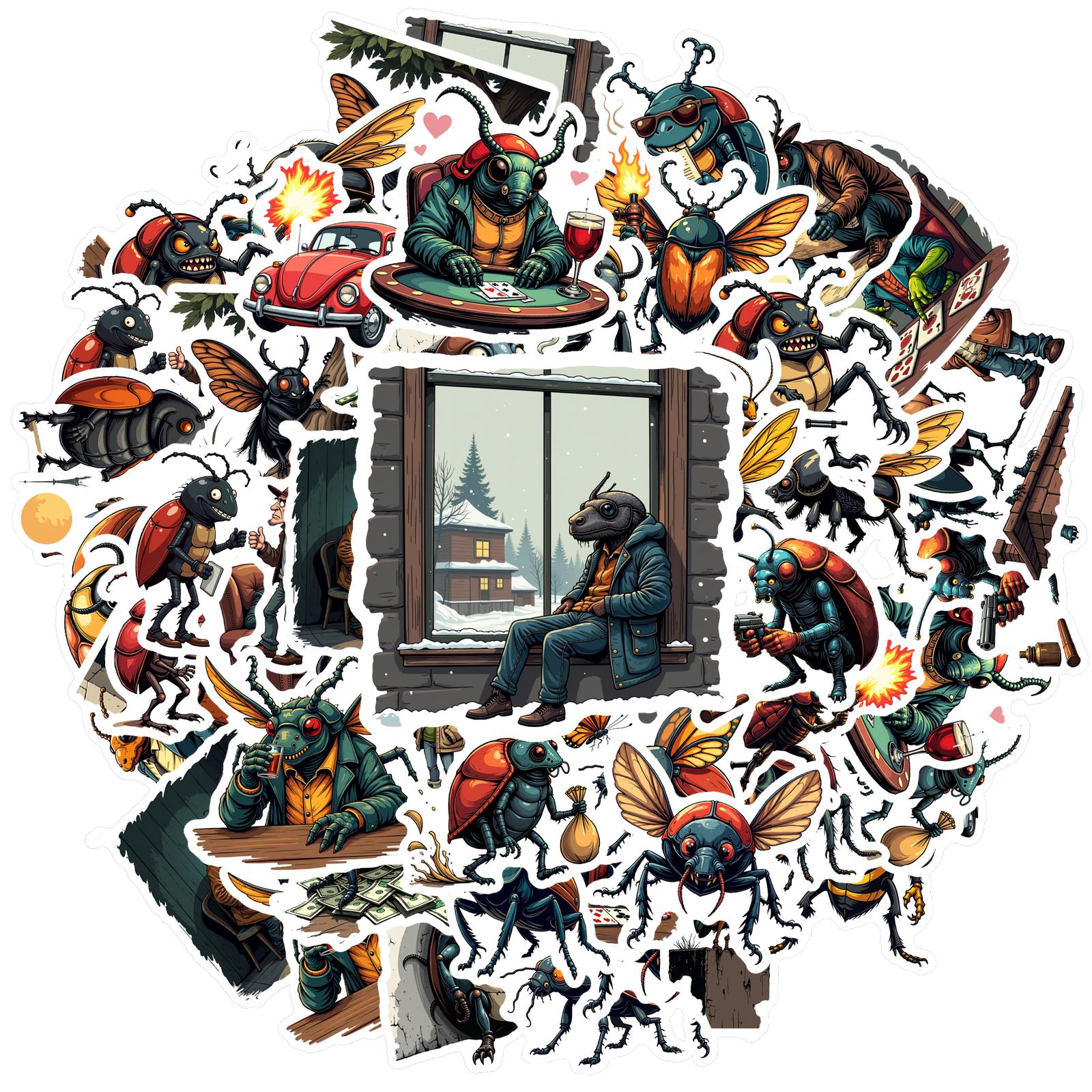 35pcs-70pcs Decals vinyl material Insect Stickers Cartoon Stickers Adventure Stickers for creative journaling  s crafts