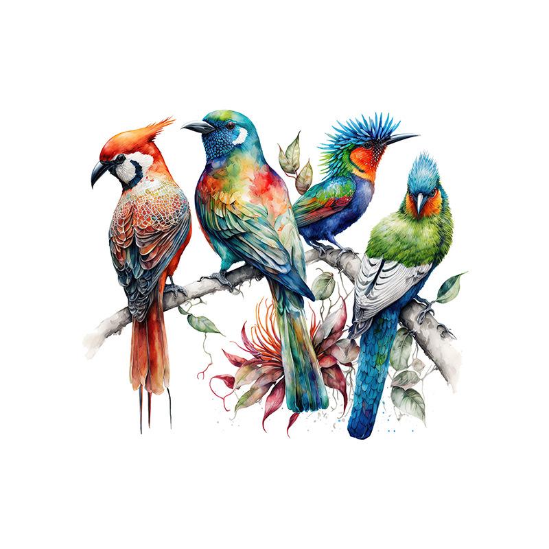Self-adhesive Hand-painted Bird on Branch Toilet Stickers Waterproof for Bathroom Wall Decor