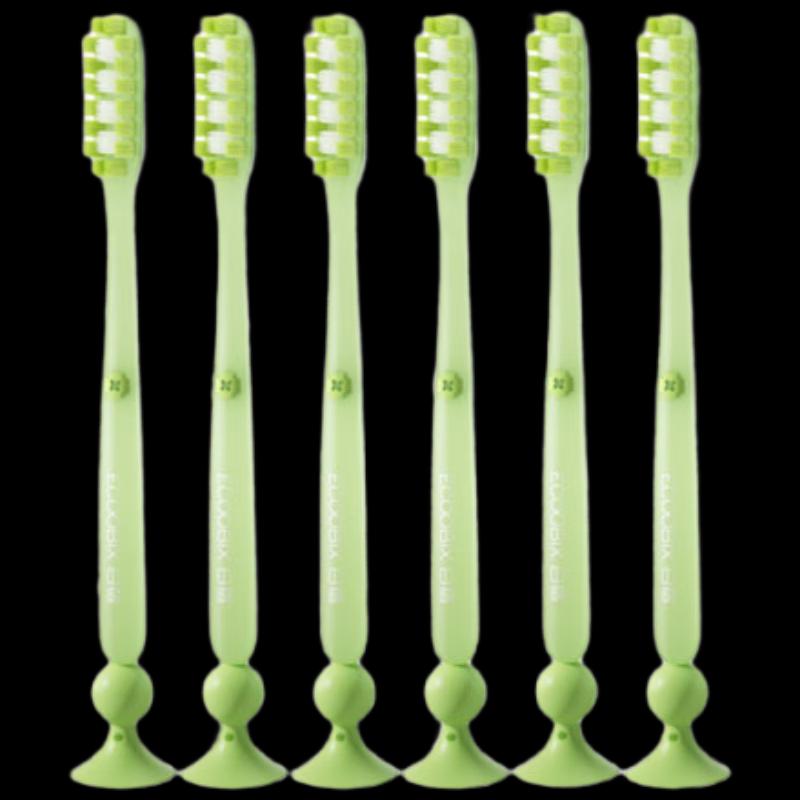 Bai Xi Soft Bristle Long Head Toothbrush, Grape Green, 6-Pack