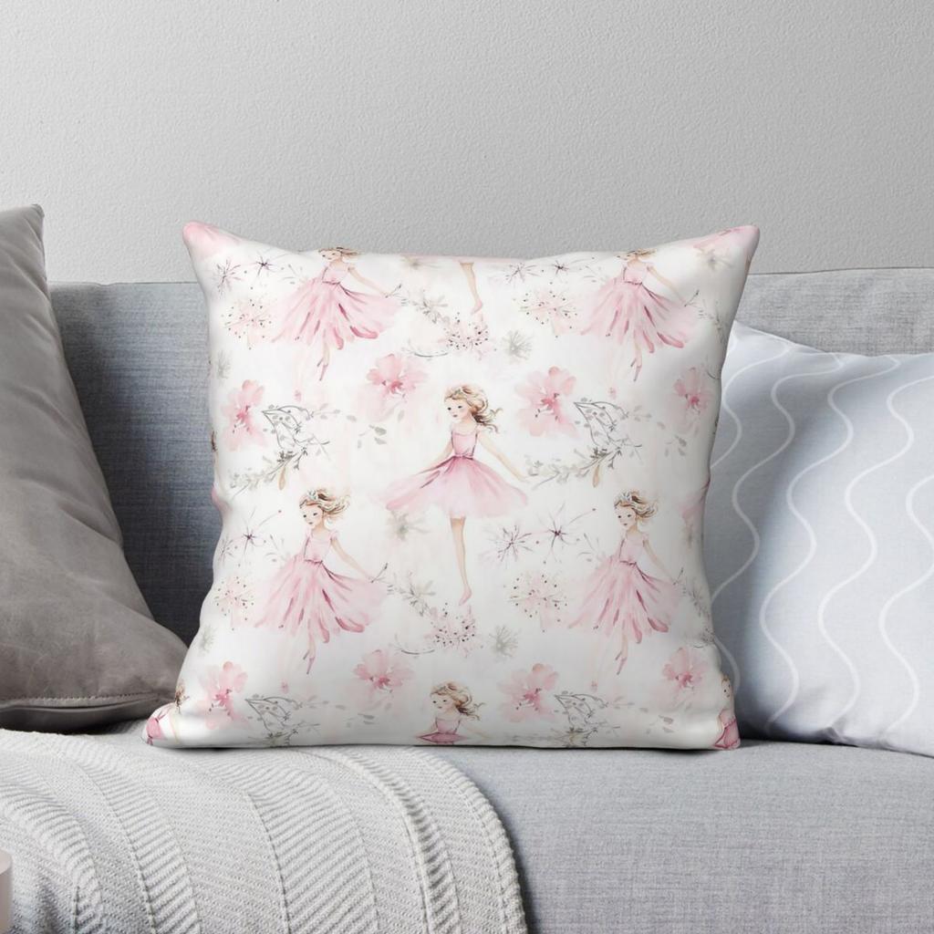 Little Ballerina Dancing Square Pillowcase Polyester Linen Velvet Pattern Zip Decor Throw Pillow Case Car Cushion Cover