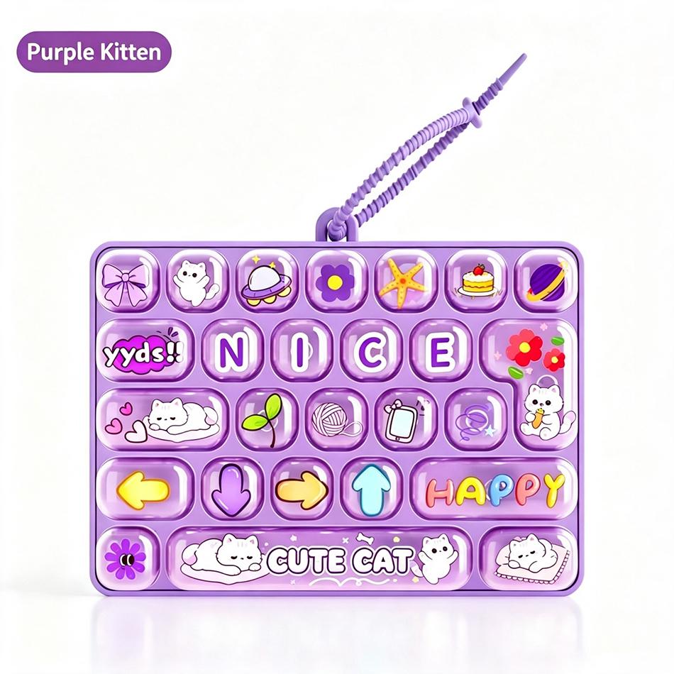 Candy Color 26 Key Fidget Keyboard Keychain Cartoon Animal Stress Relief Keycap Clicker Hand Relax Toy Bag Pendant Party Favor