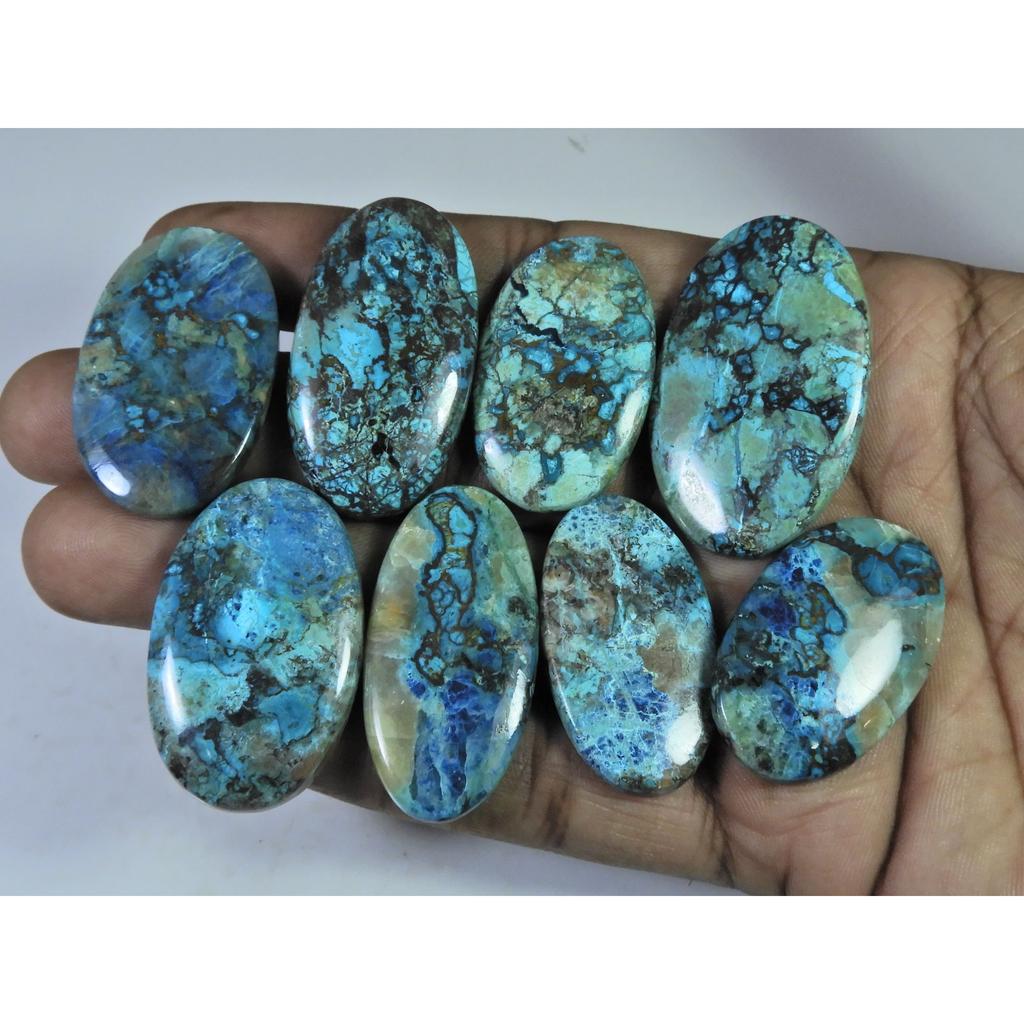 303Cts.. Natural Shattuckite Azurite Oval Cabochon Loose Gemstone 08Pcs Lot C-564