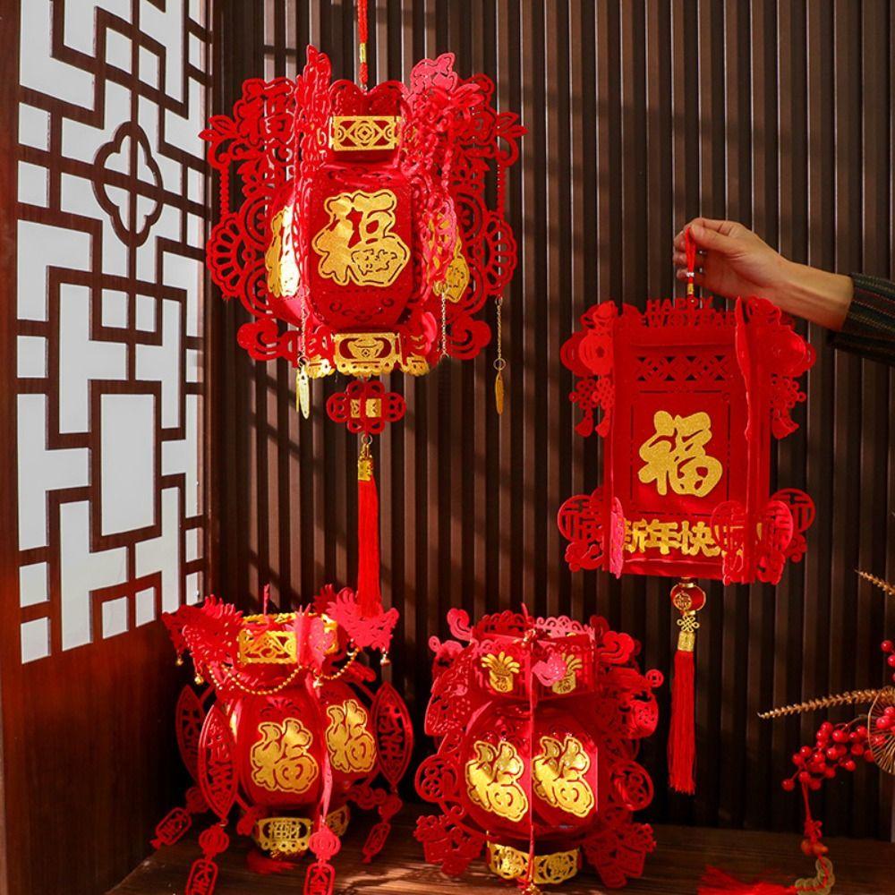 New Non-woven Chinese Lanterns Red 3D Festival Hanging Lanterns Handmade DIY New Year Lantern New Year