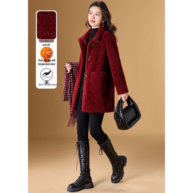 Women s Fleece-Lined Faux Lamb Wool Toggle Coat M