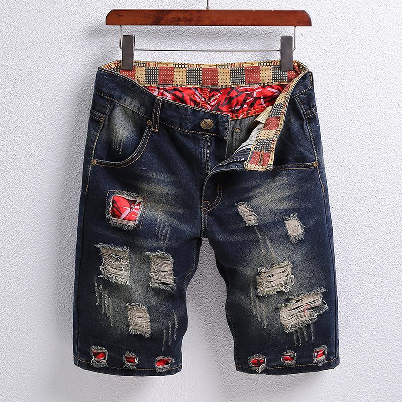 Punch Patch Five Point Jeans Muži 2023 Trendy Značka Móda Osobnost Trend Šortky Všestranné kalhoty Horse
