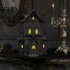 Lighted Gothic Home Decor Halloween Village House Statue with LED Light, Style Table Centerpiece Black Spooky Figurine for Tabletop Holiday