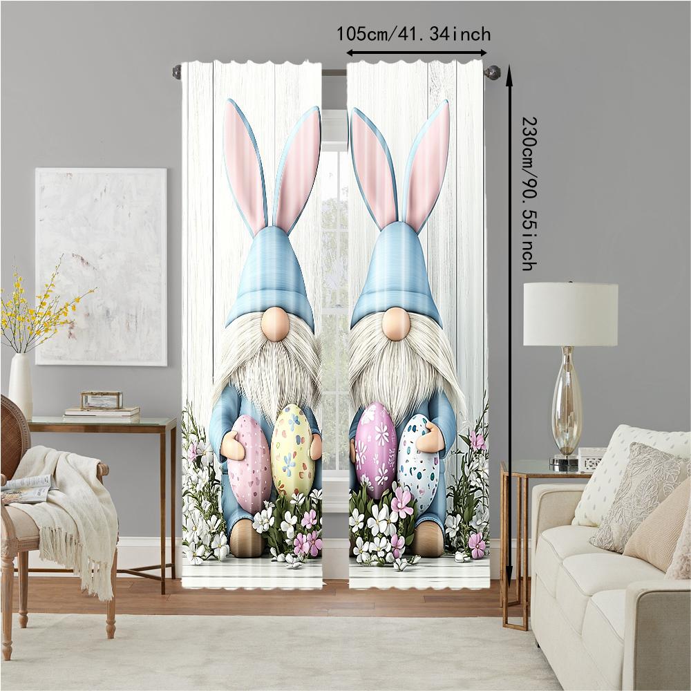 Set Of 2 Easter Egg Gnome Rabbits Printed Window Curtain Bedroom Office Kitchen Living Room Study Rod Hole For Great Made Polyester