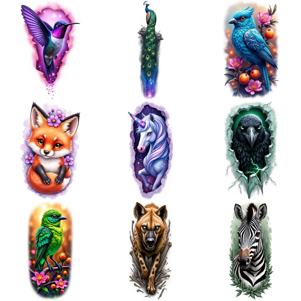 9 шт. Временные Татуировки Цветные Реалистичные Ворона Хамелеон Лиса Для Женщин Взрослых Плечи