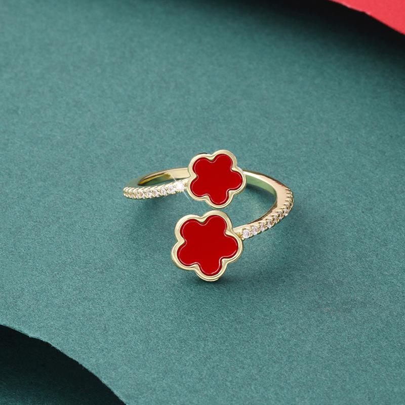 Gold Color Clover New in Rings for Women Cubic Zirconia Adjustable Daily Simple  Women's Ring Flower Fashion Accessories