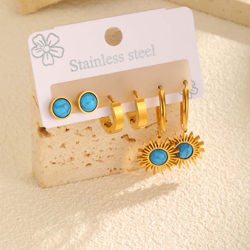 Dreiteiliges Set Ohrstecker für Damen, Hohl, Schleife, Blume, Herz, Edelstahl, Ohrstecker-Set, Großhandel Schmuck Geschenk