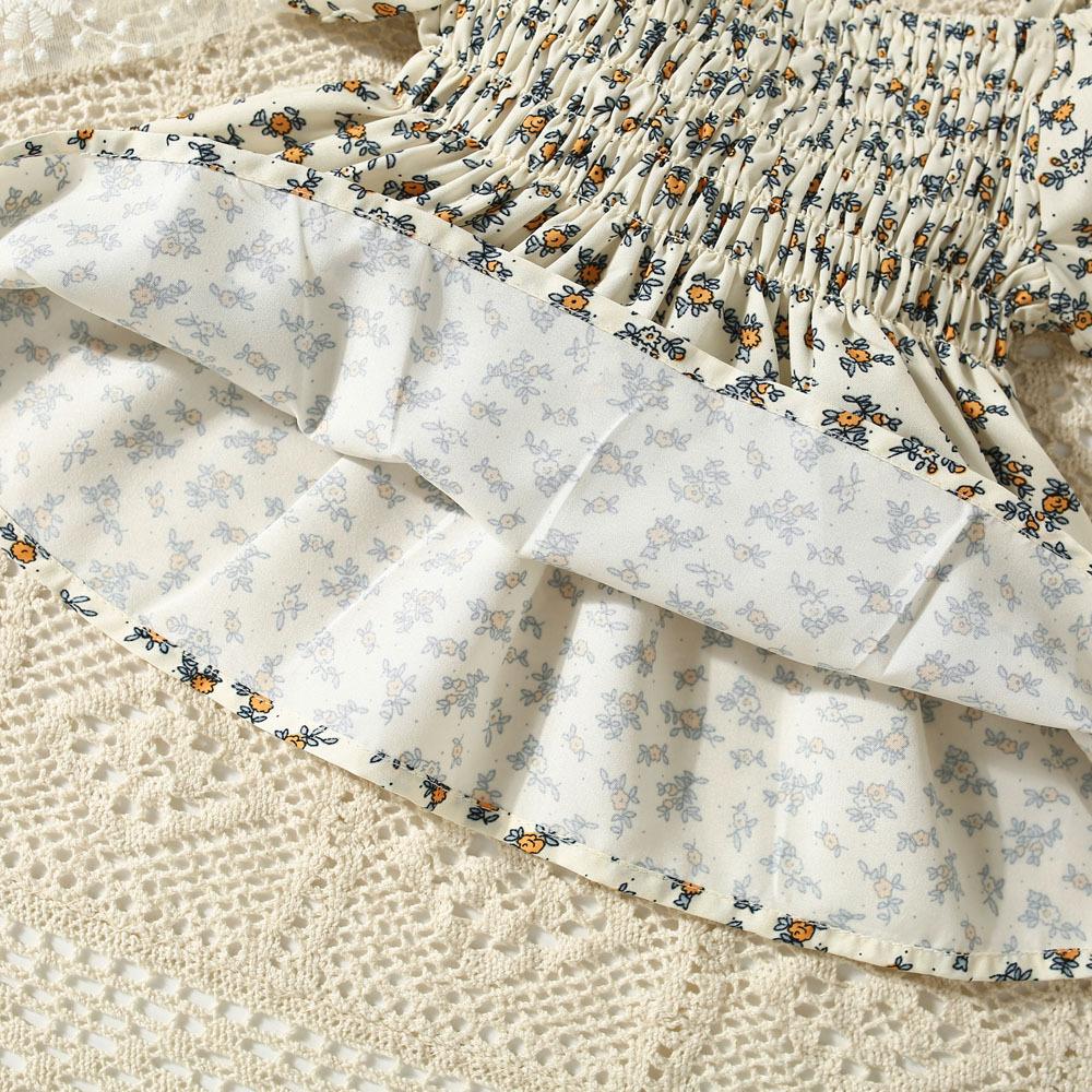 Sommer Neues Koreanisches Mädchen-Set mit floralen Schulterträgern und Bluse mit Puffärmeln und Shorts Zweiteiliges Set