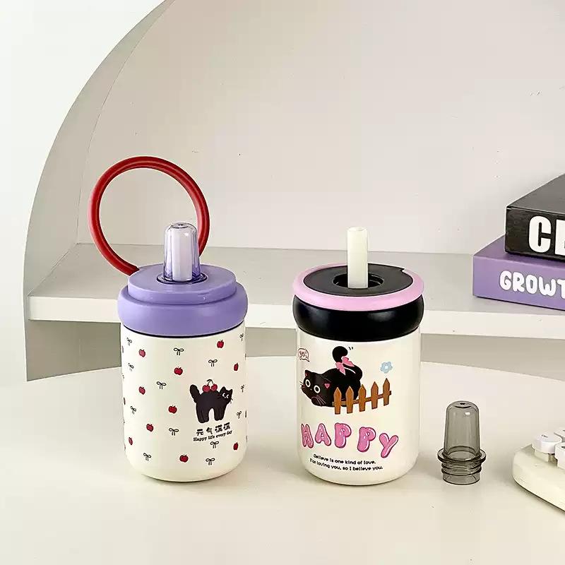 

Adorable Black Cat Insulated Straw Cup with Handle - Stainless Steel, Portable & Perfect for Students 500ml чорний