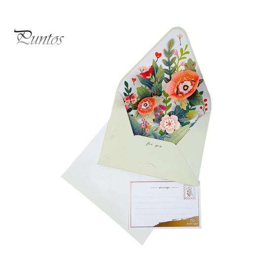 Tarjeta de felicitación con diseño de flores de colores múltiples y sobre con diseño de hojas en 3D, regalo de Navidad y Año Nuevo