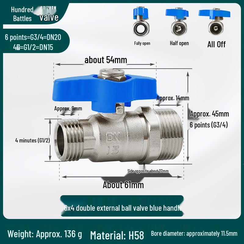 Copper Double Male Thread Valve Reducer: 6-point To 4-point Non-Stainless Steel for Gas/Water Heater Tap Pipe