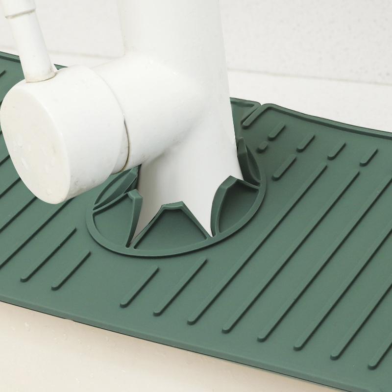 1pc Green Silicone Mat Sink Faucet Mat Splashproof Mat Sink Draining Pad Faucet Countertop Dish Drying Mat For Kitchen Bathroom