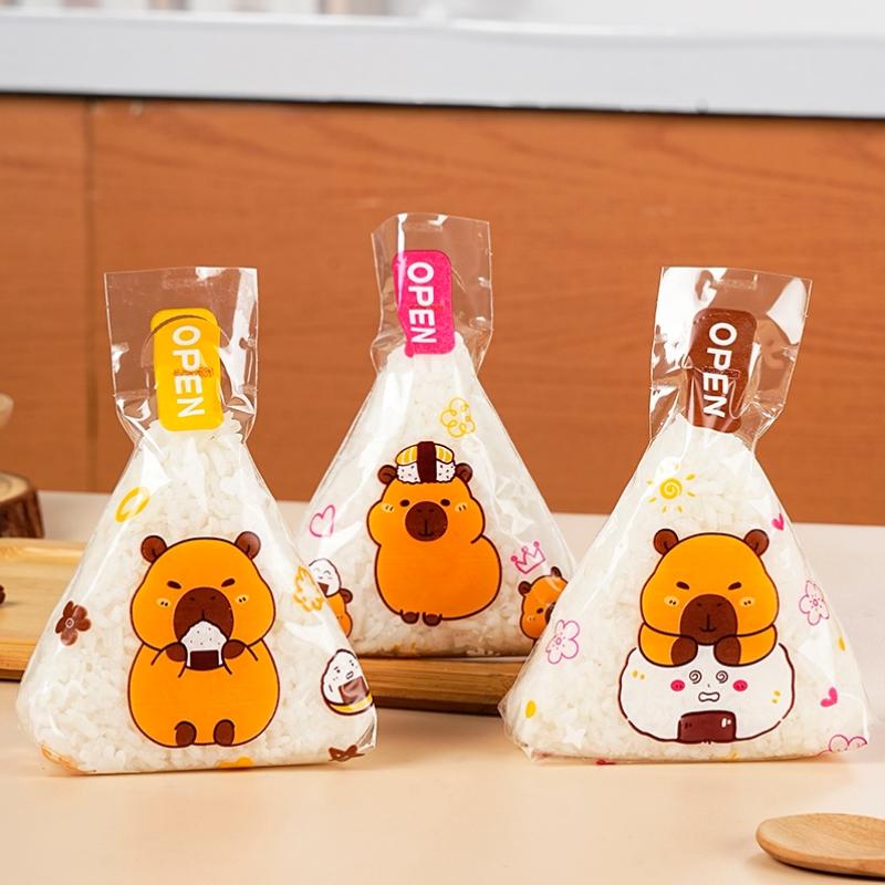 50/100 Pcs Cartoon Capybara Koala Triangle Rice Ball Packaging Bag Nori Onigiri Sushi Bag Sushi Making Mold Bento Accessories