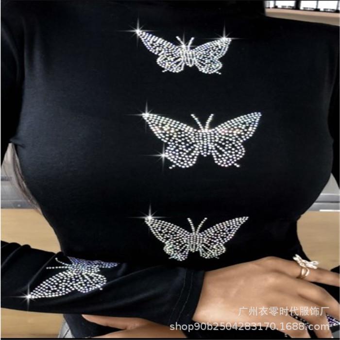 

Женская блузка Femme с узором бабочки, топы с длинными рукавами и шипами, большие размеры S чёрный