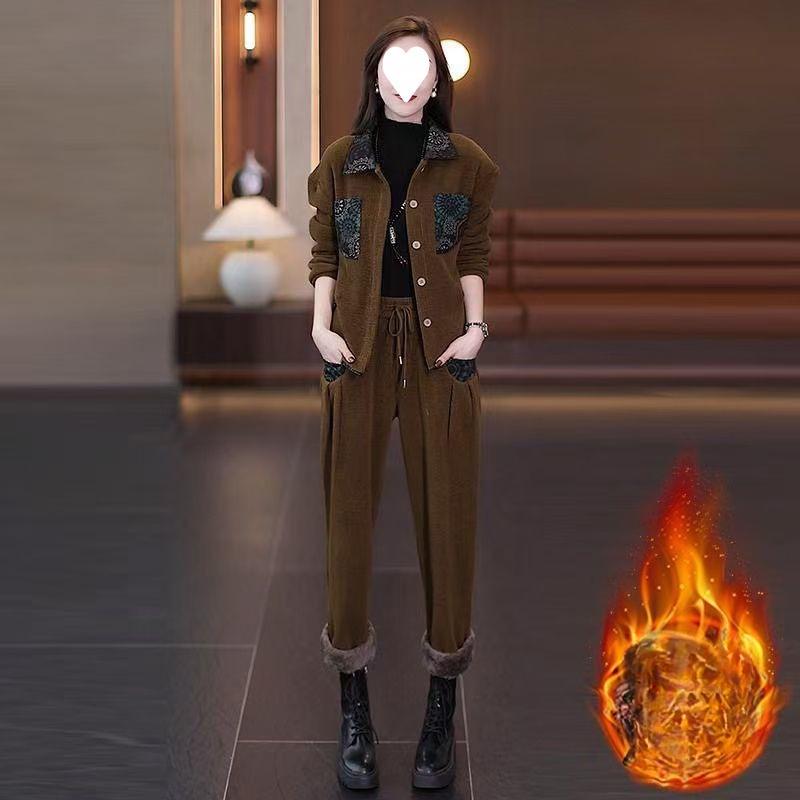 Sweatshirt Sportswear Suit Autumn and Winter Women's Casual Fashion Two-piece Set Plus Velvet and Thickening