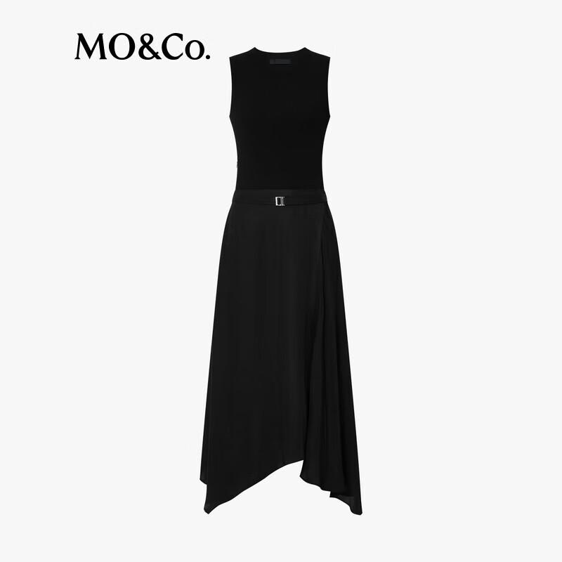 MO&Co. Knit A-Line Black Dress with Belt
