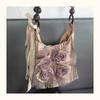 Chinese Style, Wood and Grass Dyeing, Rose Blossom Bag, Pleated Design, Underarm Commuting Bag, Large Capacity, Tote Bag, Single Shoulder Handbag
