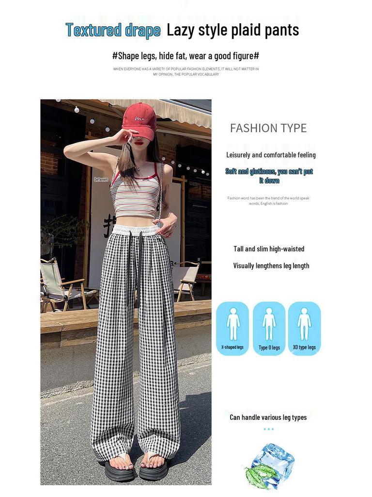 Women's Pink Plaid High-Waist Wide-Leg Pants - 2025 Collection