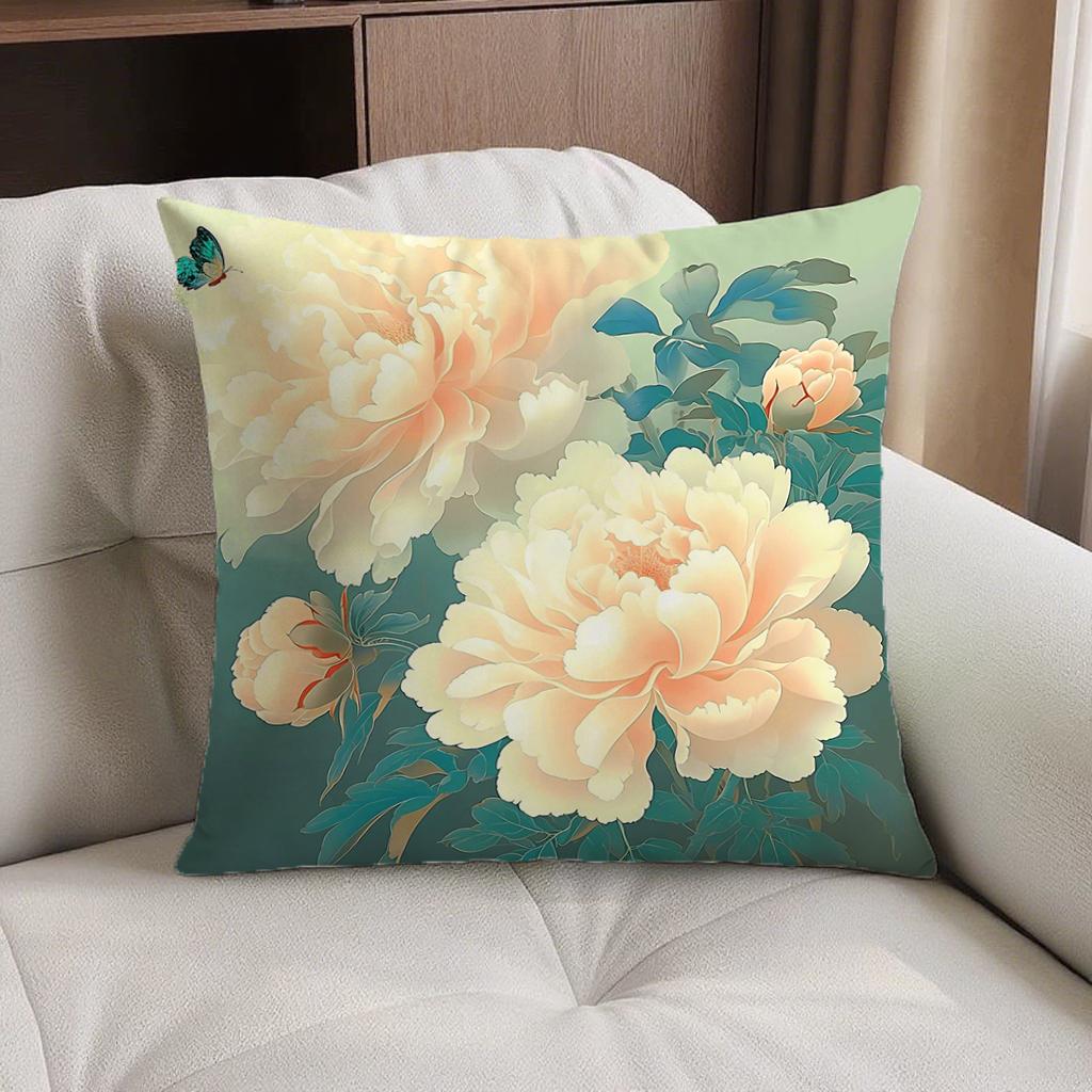 Double-Sided Detachable Cover Wealthy Peony Flower Pillow Living Room Sofa Car Bed Head Square Throw Pillow Case Chinese Style