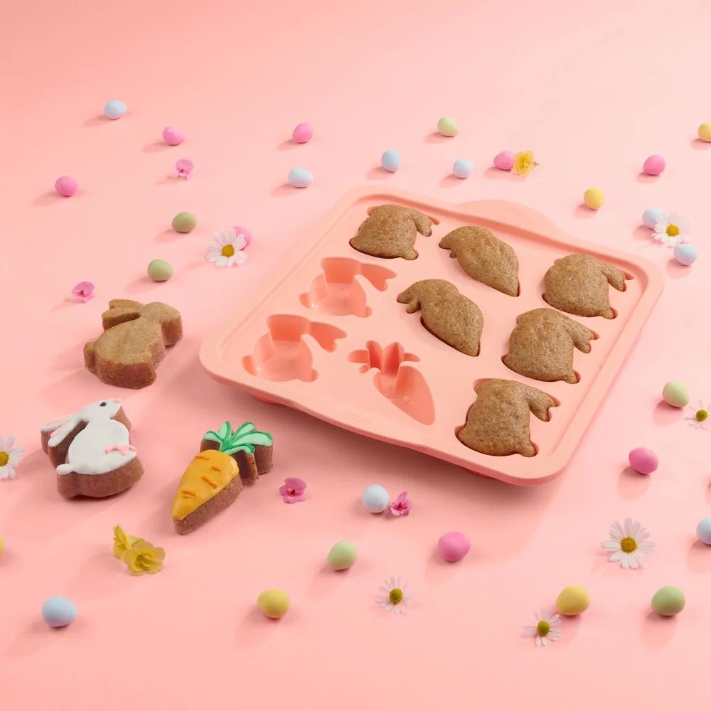Pink Easter Muffin Pan Sturdy Structured Silicone 9 Count Mold 2 Pack