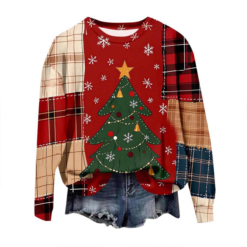Women's Casual Christmas Print Neck Sweatshirt for Holiday