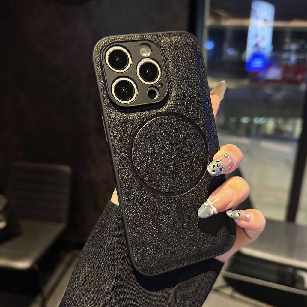Thin Circle Magnetic Case for Leather Texture for Apple 16 Leather Phone Case New for IPhone 15 Protective Case 14 High-end Feeling