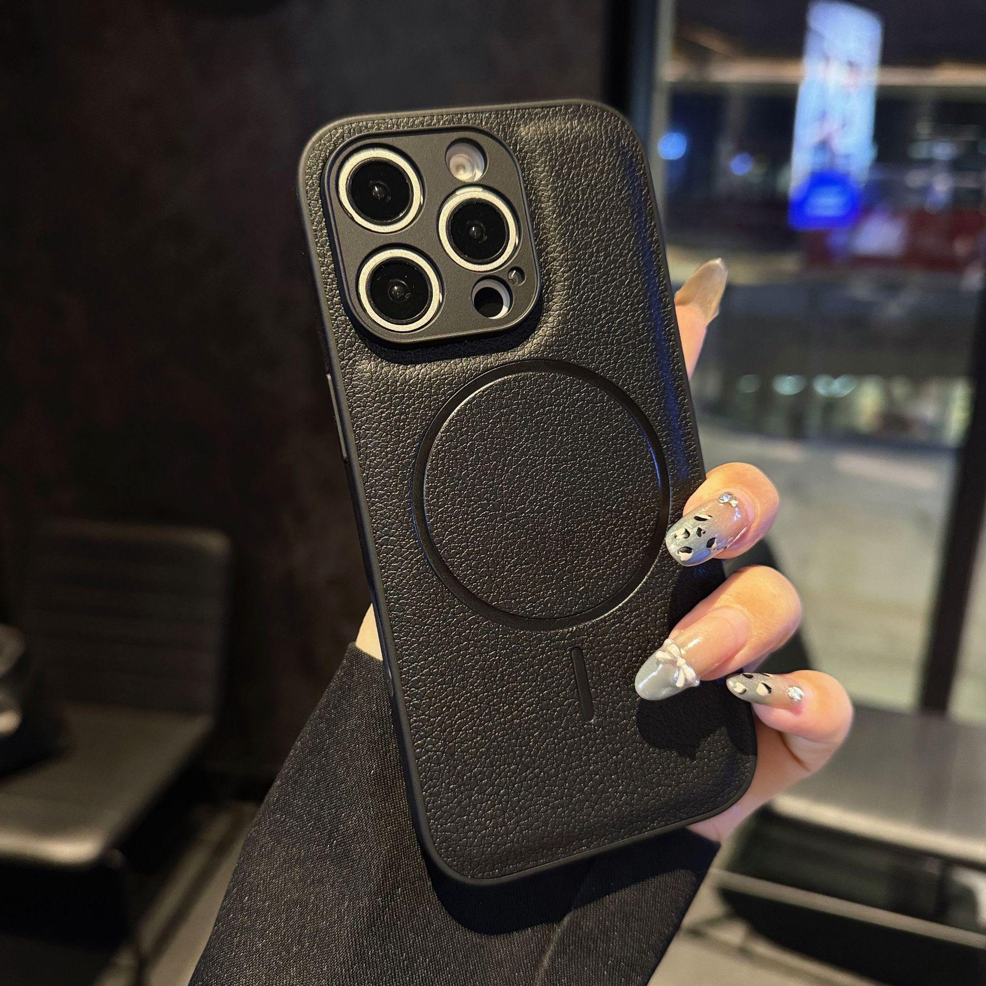 

Thin Circle Magnetic Case for Leather Texture for Apple 16 Leather Phone Case New for IPhone 15 Protective Case 14 High-end Feeling Apple 17PRO MAX