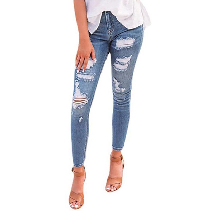 High-waisted Stretch Ripped Skinny Jeans