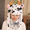 Warm Hat with Jumping Ears Party Stuffed Cow Ox Horn Toy Fleece Cap for Kids