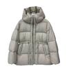 New hooded medium and long down jacket women's thickened drawstring waist temperament loose bread jacket warm winter jacket