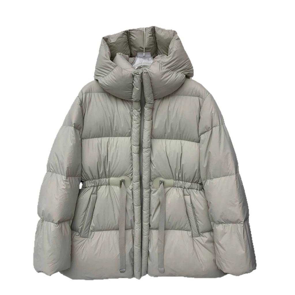New hooded medium and long down jacket women's thickened drawstring waist temperament loose bread jacket warm winter jacket