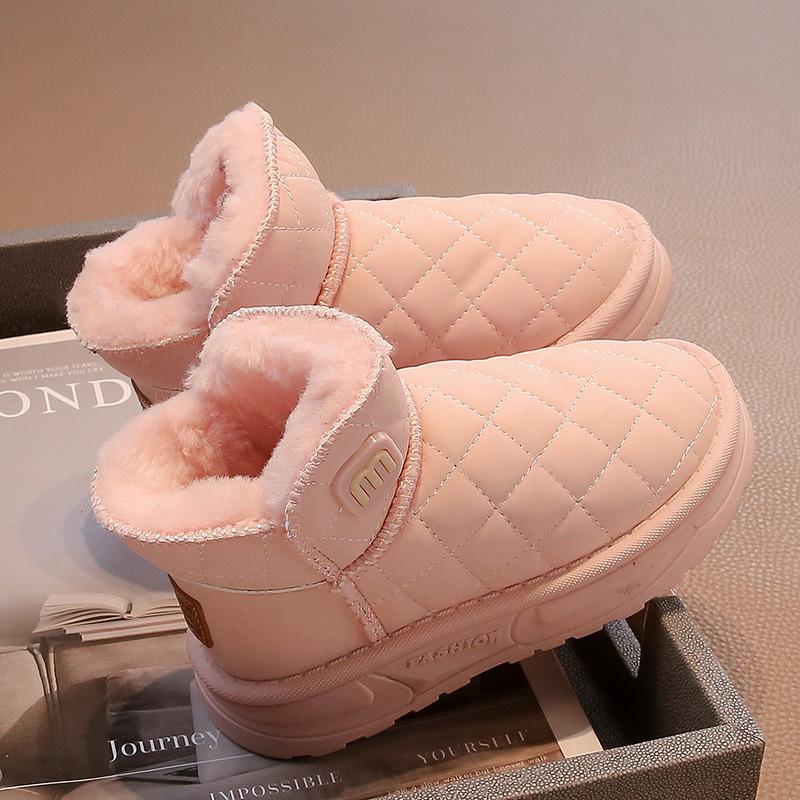 Girls' Plush and Thick Snow Boots Children's Warm Cotton Shoes Boys' Black Fur Short Boots