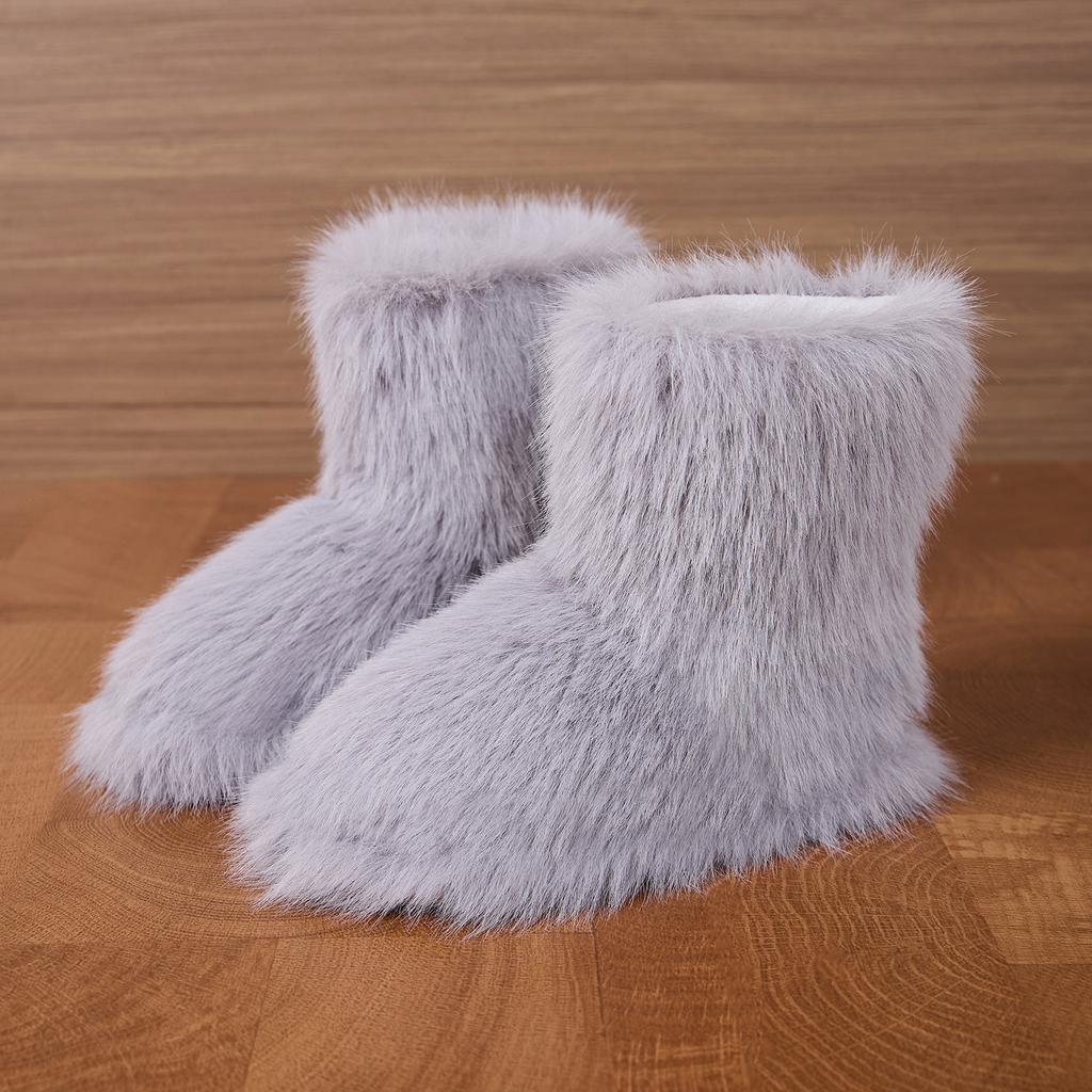 Cross-border Foreign Trade Wholesale Long-haired Women's Boots Winter Warm Indoor High Barrel Boots Bag Heel Thickened Non-slip Home Cotton Shoes