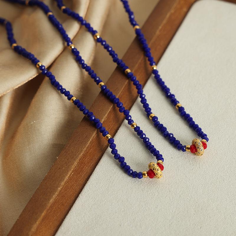 Naturstein Facettenschliff Runde Perlen Perlenkette Handgemacht Tschechischer Diamantring Kupfer Anhänger Schlüsselbein Kette Vielseitiger Schmuck Damen